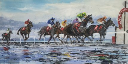 Equine Paintings Oil painting by David Paton of Laytown Races, Co. Meath, depicting horses galloping along the shoreline.